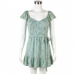 NWT Lily Rose Green Floral Shirred Cottagecore Coastal Cowgirl Mini Dress Sz XXL